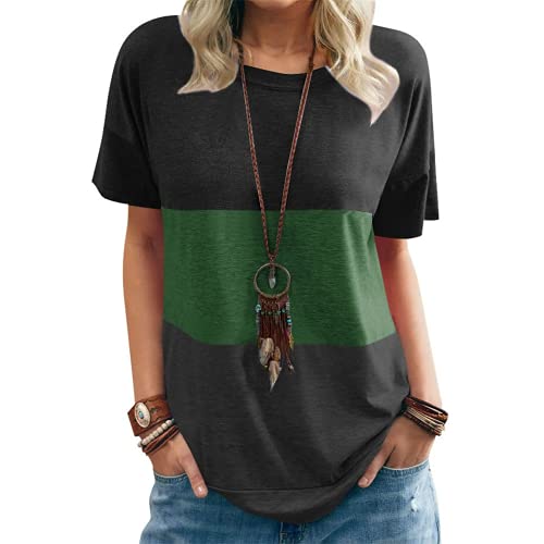 Women Round Neck Triple Color Block T-Shirt Tunic Shirt