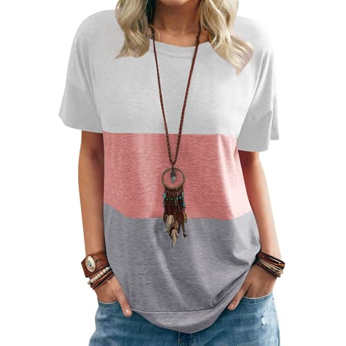 Women Round Neck Triple Color Block T-Shirt Tunic Shirt