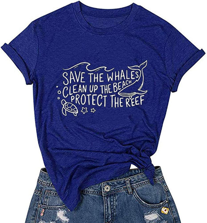 Women Save The Whales Clean Up The Beach Save The Turtle T-Shirt