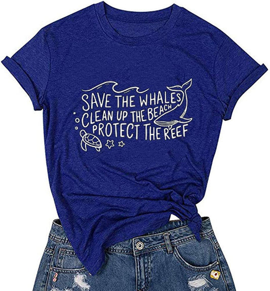 Women Save The Whales Clean Up The Beach Save The Turtle T-Shirt