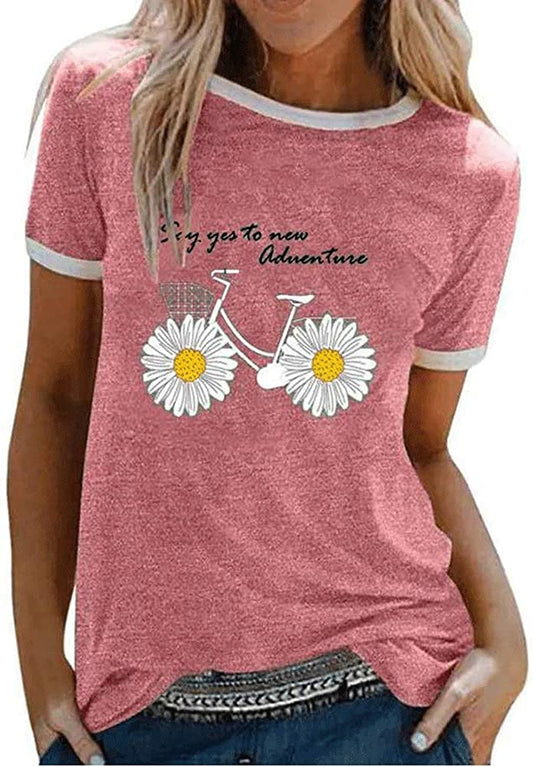Women Say Yes to New Adventure T-Shirt Daisy Bicycle Shirt