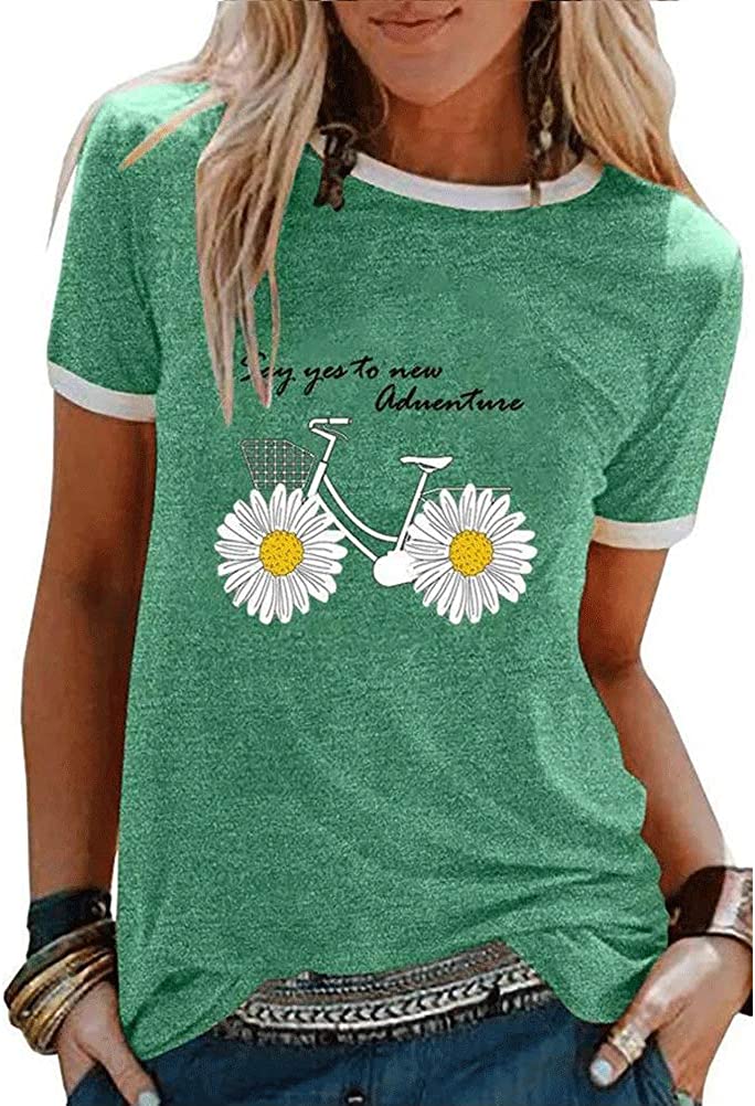 Women Say Yes to New Adventure T-Shirt Daisy Bicycle Shirt
