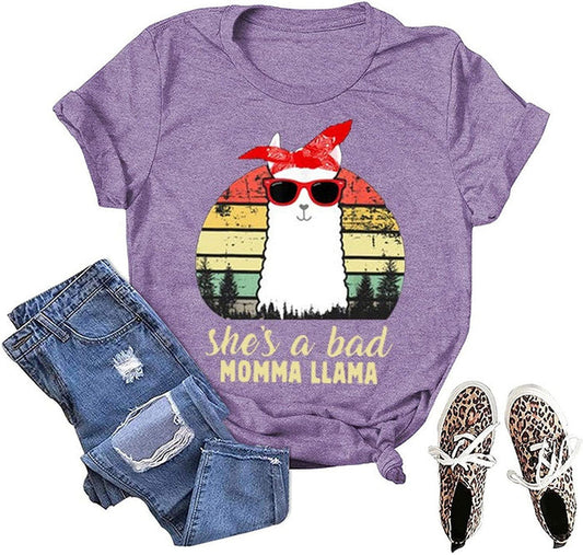 Women She's A Bad Momma Llama T-Shirt Cute Llama Shirt