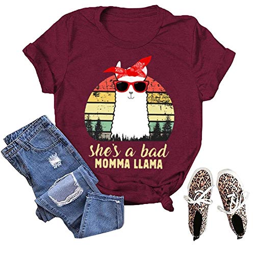 Women She's A Bad Momma Llama T-Shirt Cute Llama Shirt