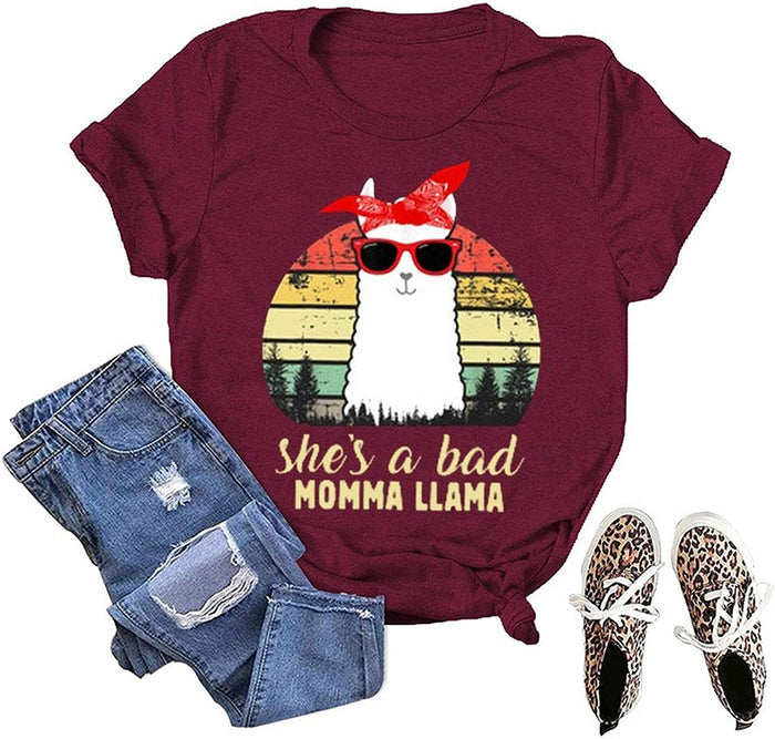 Women She's A Bad Momma Llama T-Shirt Cute Llama Shirt