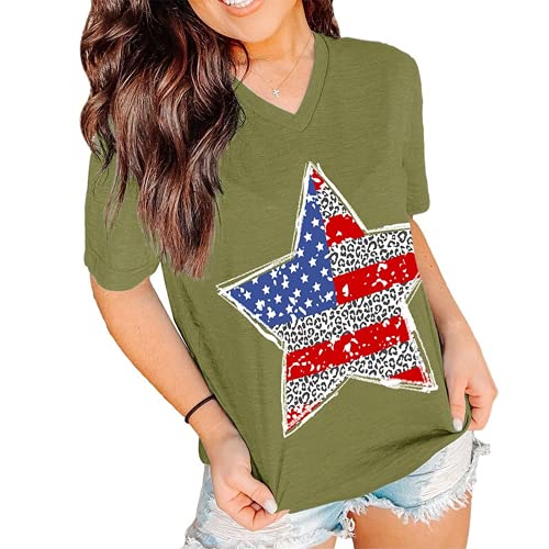 Women Short Sleeve Patriotic Star T-Shirt American Flag Shirt