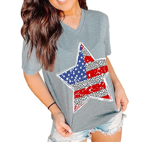 Women Short Sleeve Patriotic Star T-Shirt American Flag Shirt