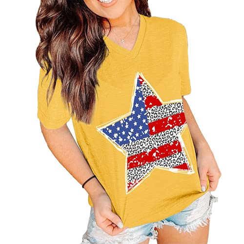 Women Short Sleeve Patriotic Star T-Shirt American Flag Shirt