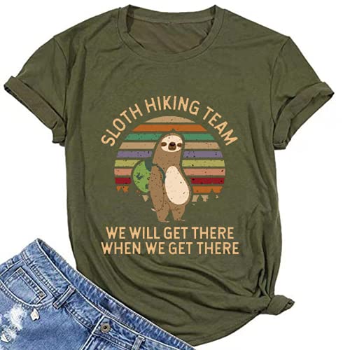 Women Sloth Hiking Team T-Shirt Cute Sloth Graphic Tee Shirt