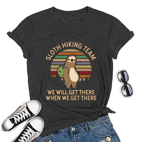 Women Sloth Hiking Team T-Shirt Cute Sloth Graphic Tee Shirt