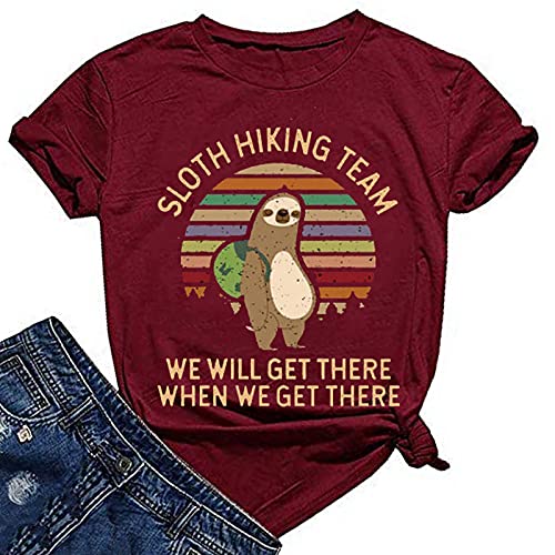Women Sloth Hiking Team T-Shirt Cute Sloth Graphic Tee Shirt