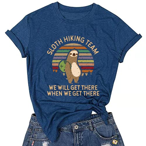Women Sloth Hiking Team T-Shirt Cute Sloth Graphic Tee Shirt