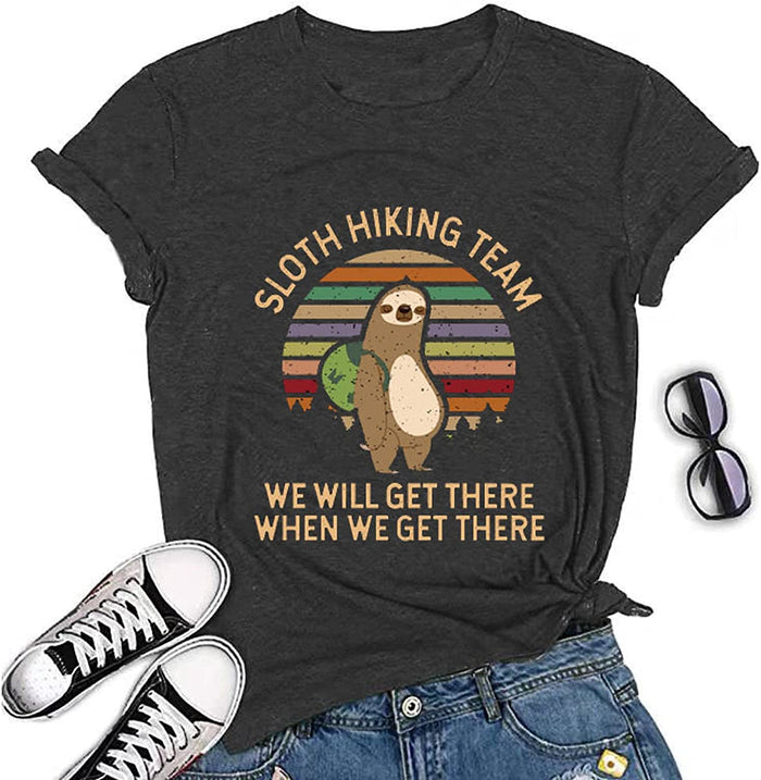 Women Sloth Hiking Team T-Shirt Cute Sloth Graphic Tee Shirt