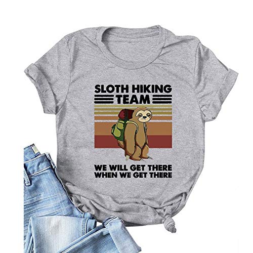 Women Sloth Hiking Team T-Shirt Funny Sloth Graphic Shirt