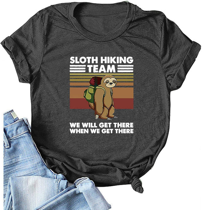 Women Sloth Hiking Team T-Shirt Funny Sloth Graphic Shirt