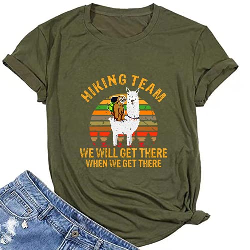 Women Sloth Llama Hiking Team T-Shirt Funny Llama Sloth Graphic Shirt