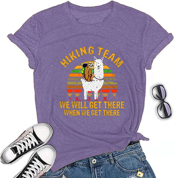 Women Sloth Llama Hiking Team T-Shirt Funny Llama Sloth Graphic Shirt