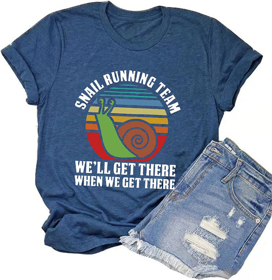 Women Snail Running Team T-Shirt Funny Snail Graphic Shirt