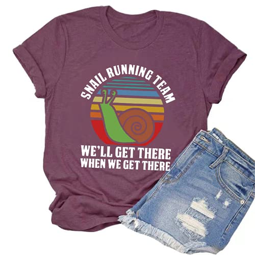 Women Snail Running Team T-Shirt Funny Snail Graphic Shirt