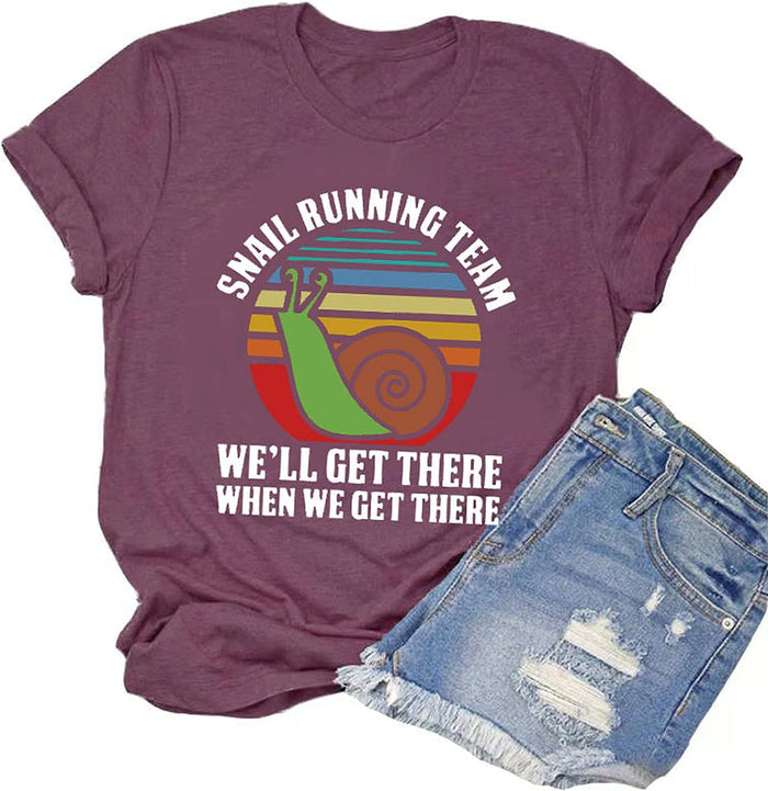 Women Snail Running Team T-Shirt Funny Snail Graphic Shirt