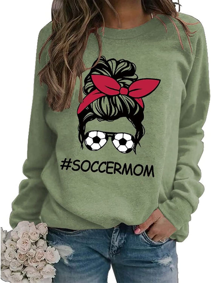 Women Soccer Messy Bun Graphic Sweatshirt Soccermom Shirt