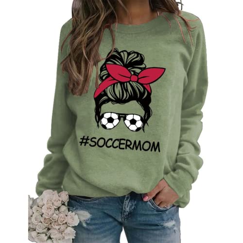 Women Soccer Messy Bun Graphic Sweatshirt Soccermom Shirt