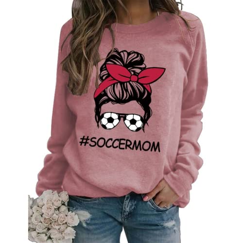 Women Soccer Messy Bun Graphic Sweatshirt Soccermom Shirt