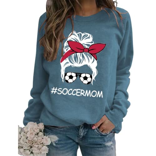 Women Soccer Messy Bun Graphic Sweatshirt Soccermom Shirt
