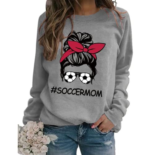 Women Soccer Messy Bun Graphic Sweatshirt Soccermom Shirt