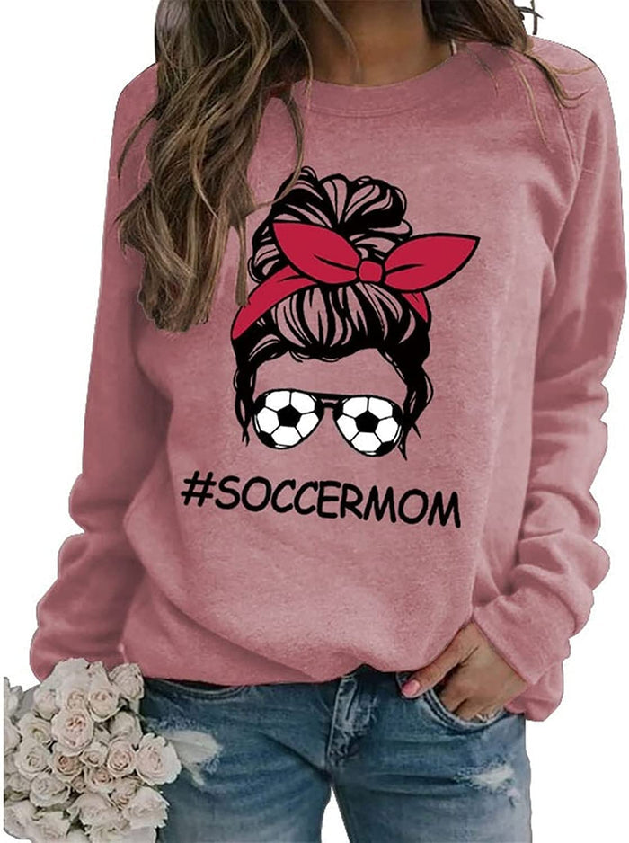 Women Soccer Messy Bun Graphic Sweatshirt Soccermom Shirt