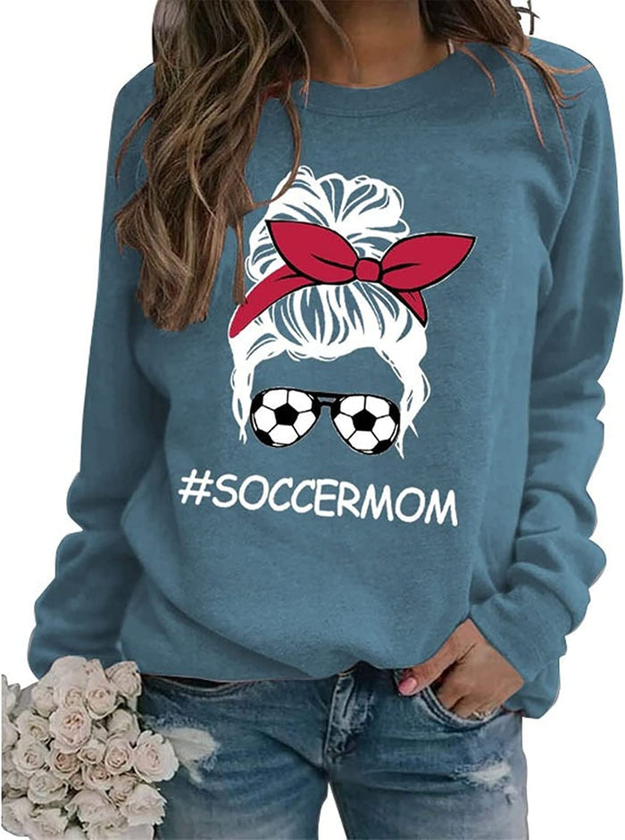 Women Soccer Messy Bun Graphic Sweatshirt Soccermom Shirt