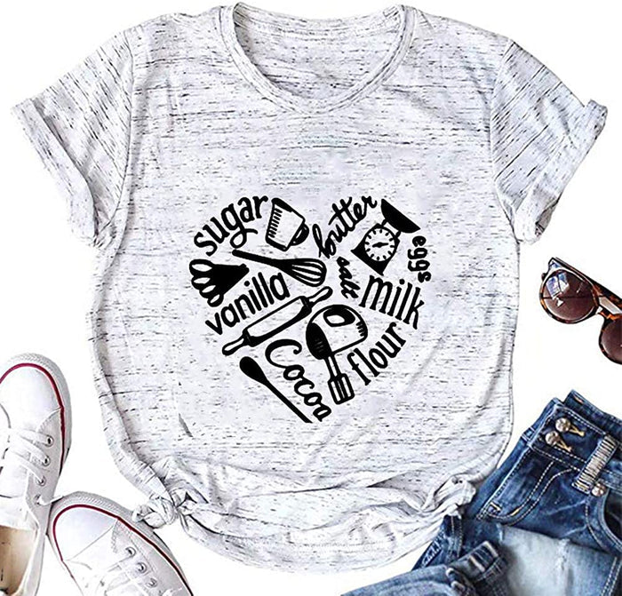Women Sugar Vanilla Butter Milk Flour Cocoa Heart Cute T-Shirt