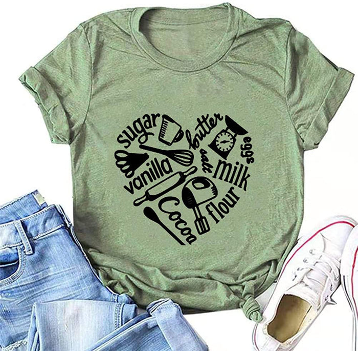 Women Sugar Vanilla Butter Milk Flour Cocoa Heart Cute T-Shirt
