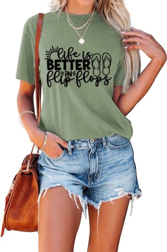 Women Summer Ocean Vacation Tees Tops Life is Better in Flip Flops T-Shirt