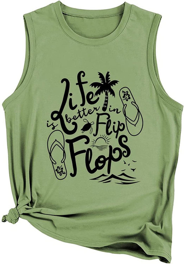 Women Summer Tank Tops Life is Better in Flip Flops Sleeveless Shirt