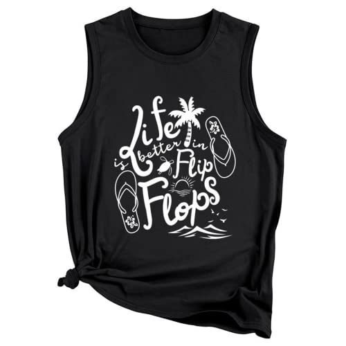 Women Summer Tank Tops Life is Better in Flip Flops Sleeveless Shirt