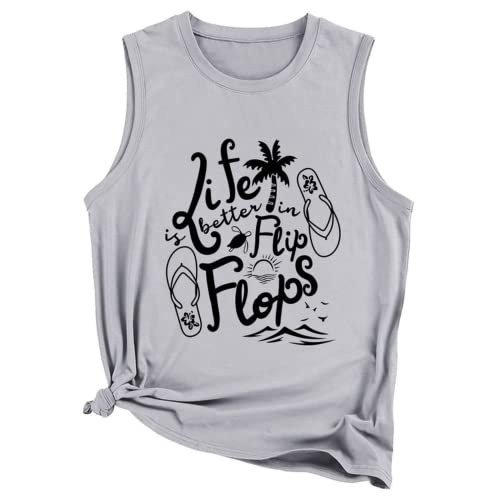 Women Summer Tank Tops Life is Better in Flip Flops Sleeveless Shirt
