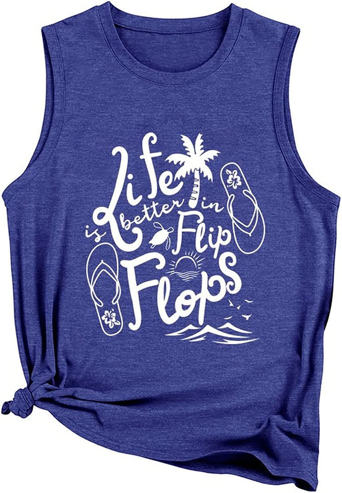 Women Summer Tank Tops Life is Better in Flip Flops Sleeveless Shirt