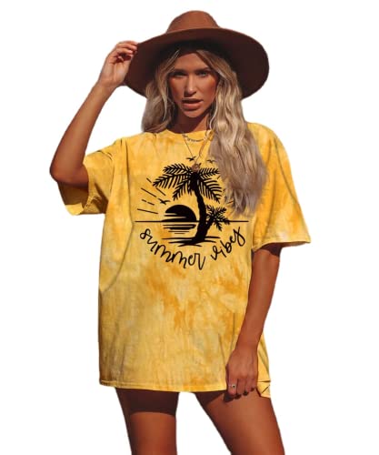 Women Summer Vibes Tee Shirt Women Summer Shirt Tie Dye Fashion Graphic T-Shirt