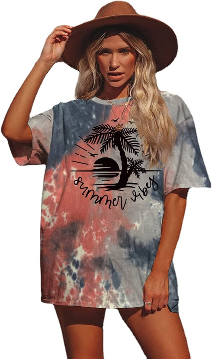 Women Summer Vibes Tee Shirt Women Summer Shirt Tie Dye Fashion Graphic T-Shirt