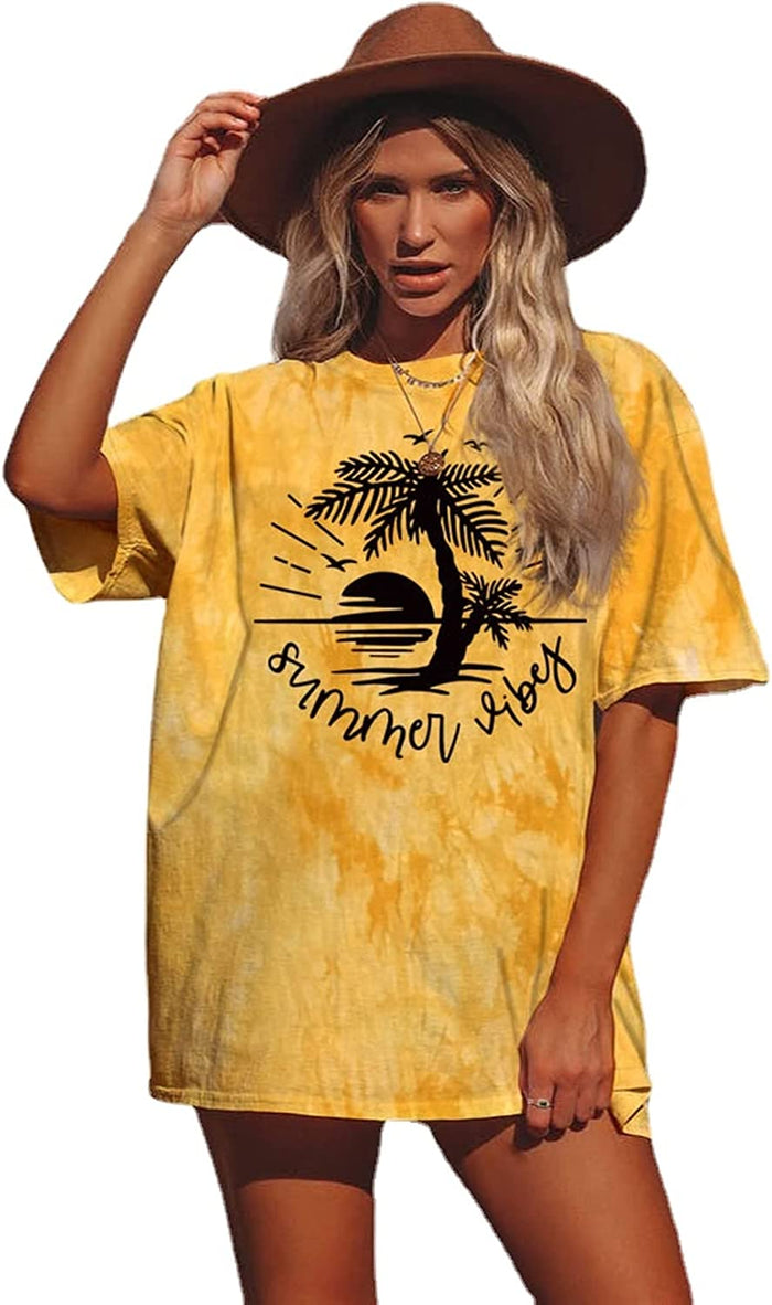 Women Summer Vibes Tee Shirt Women Summer Shirt Tie Dye Fashion Graphic T-Shirt