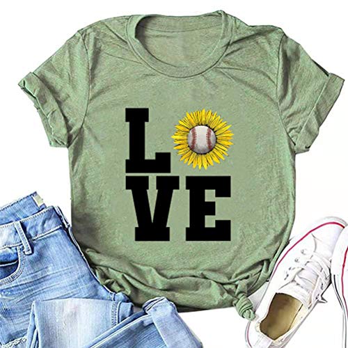 Women Sunflower Baseball Love T-Shirt Baseball Shirt