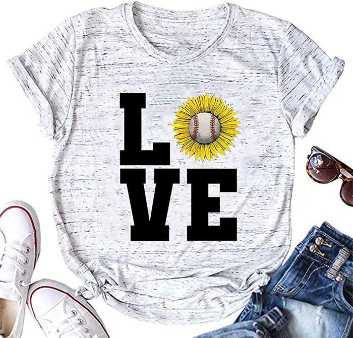 Women Sunflower Baseball Love T-Shirt Baseball Shirt