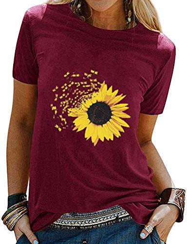 Women Sunflower T-Shirt Dragonfly Graphic Shirt