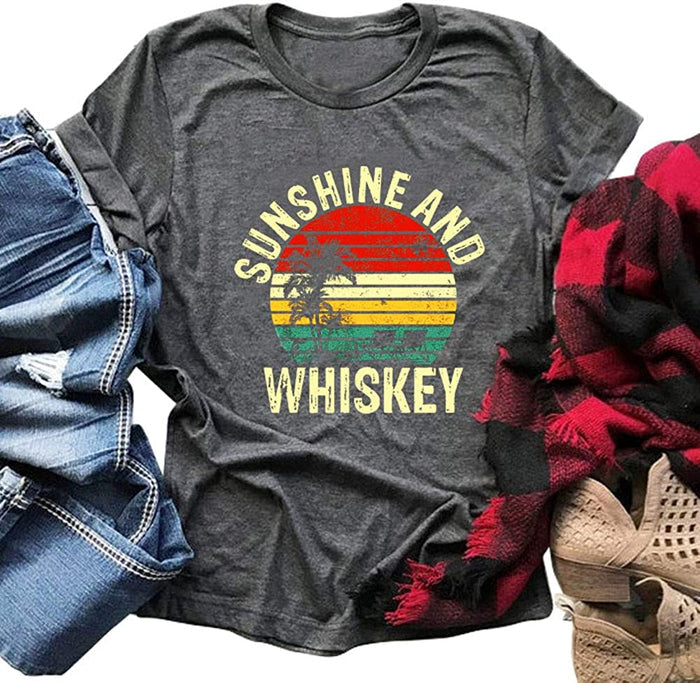 Women Sunshine and Whiskey T-Shirt Vintage Graphic Shirt