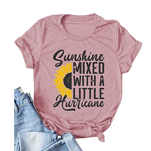 Women Sunshine Mixed with A Little Hurricane T-Shirt Sunshine Graphic Shirt