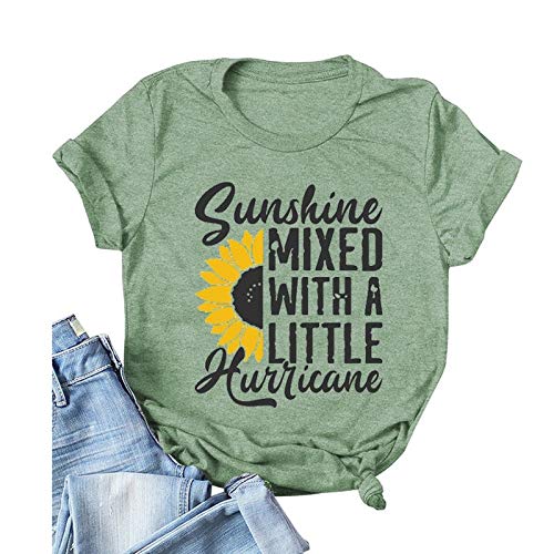 Women Sunshine Mixed with A Little Hurricane T-Shirt Sunshine Graphic Shirt
