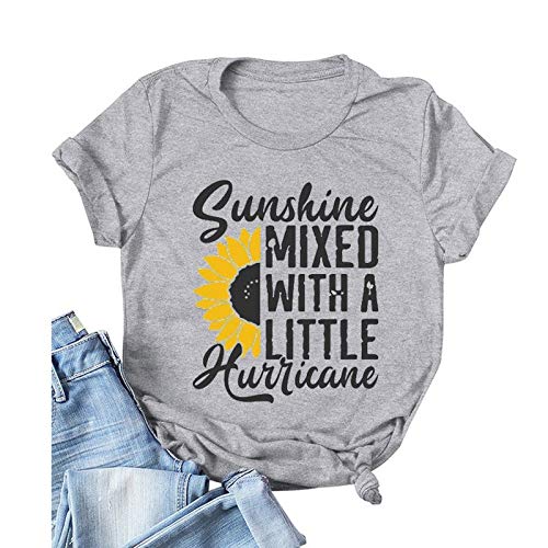 Women Sunshine Mixed with A Little Hurricane T-Shirt Sunshine Graphic Shirt