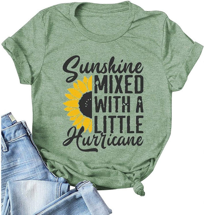 Women Sunshine Mixed with A Little Hurricane T-Shirt Sunshine Graphic Shirt