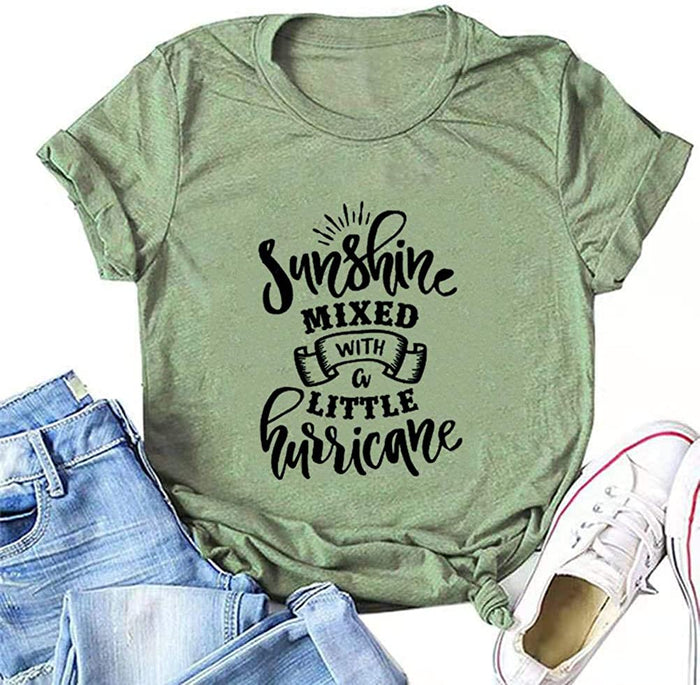 Women Sunshine Mixed with A Little Hurricane T-Shirt Sunshine Shirt